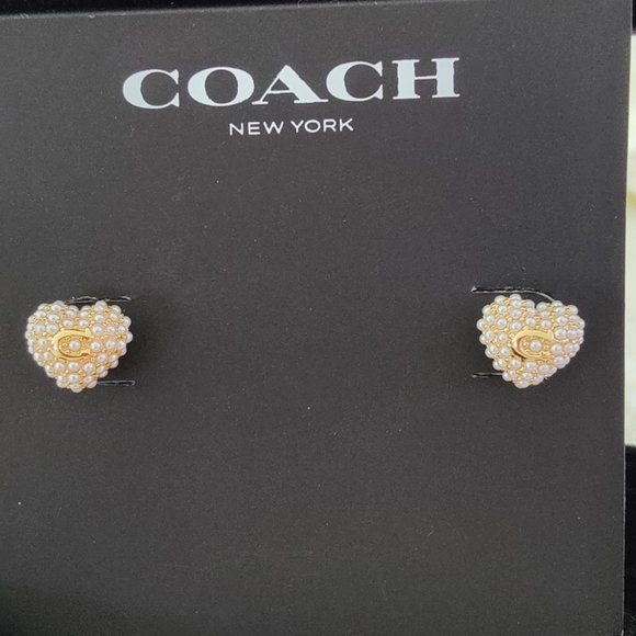 Coach Jewelry - 🌻COACH PEARL PUFF HEART STUD EARRINGS - NWT